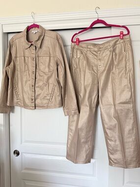 Metallic Beige Women's Jacket and Pants Set